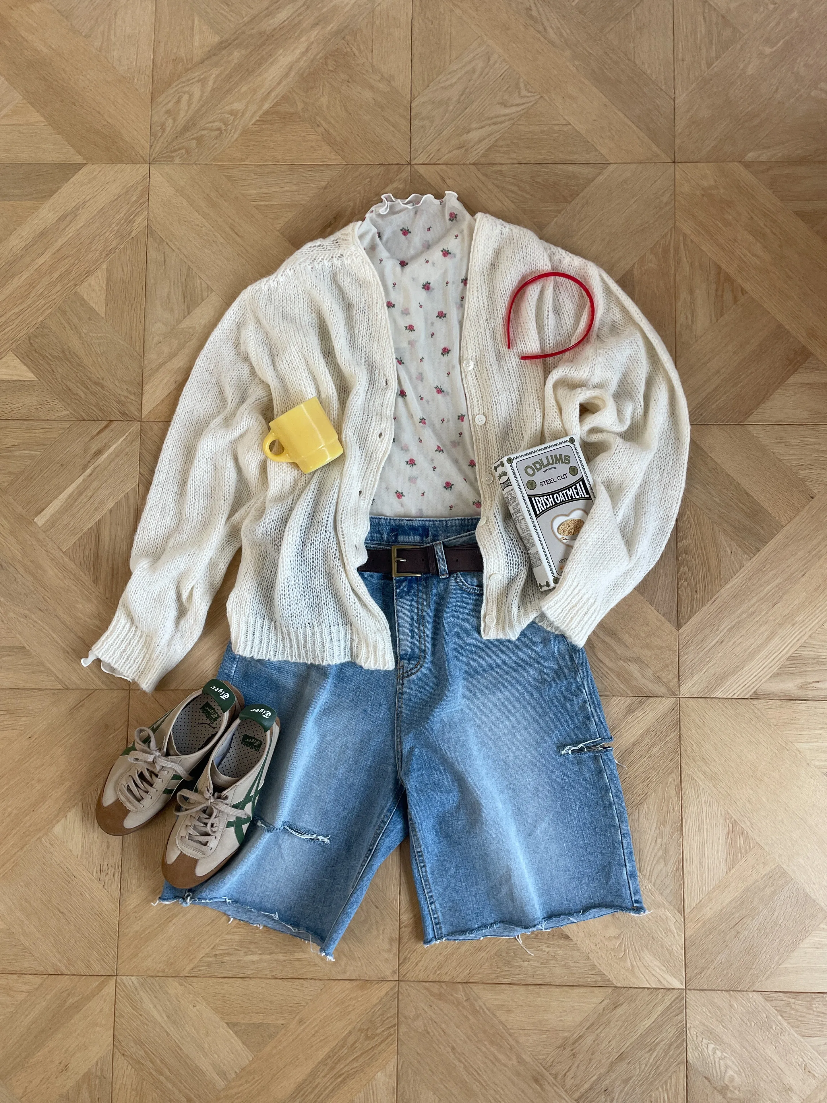 Cutting Design Denim Half Pants