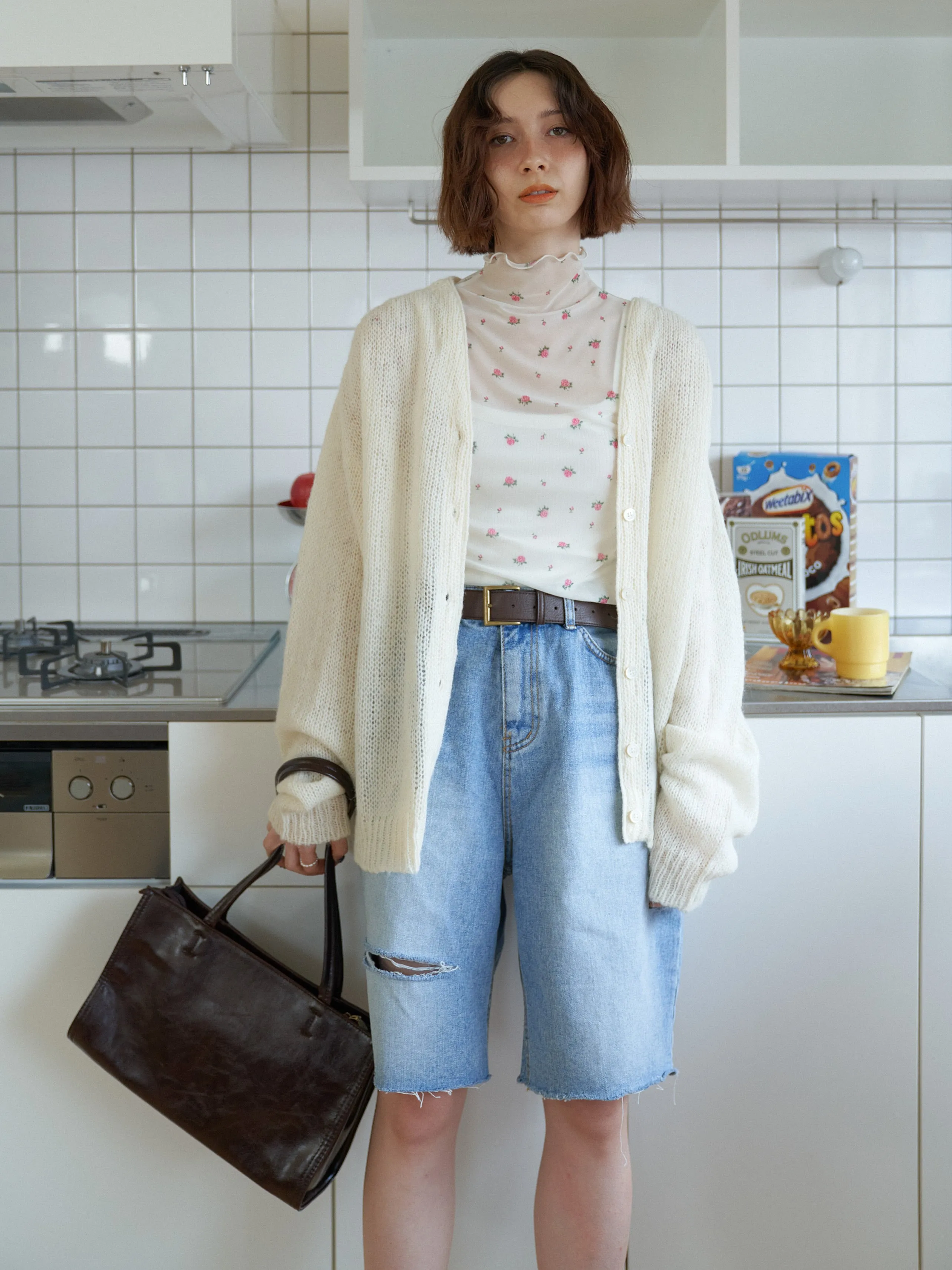 Cutting Design Denim Half Pants