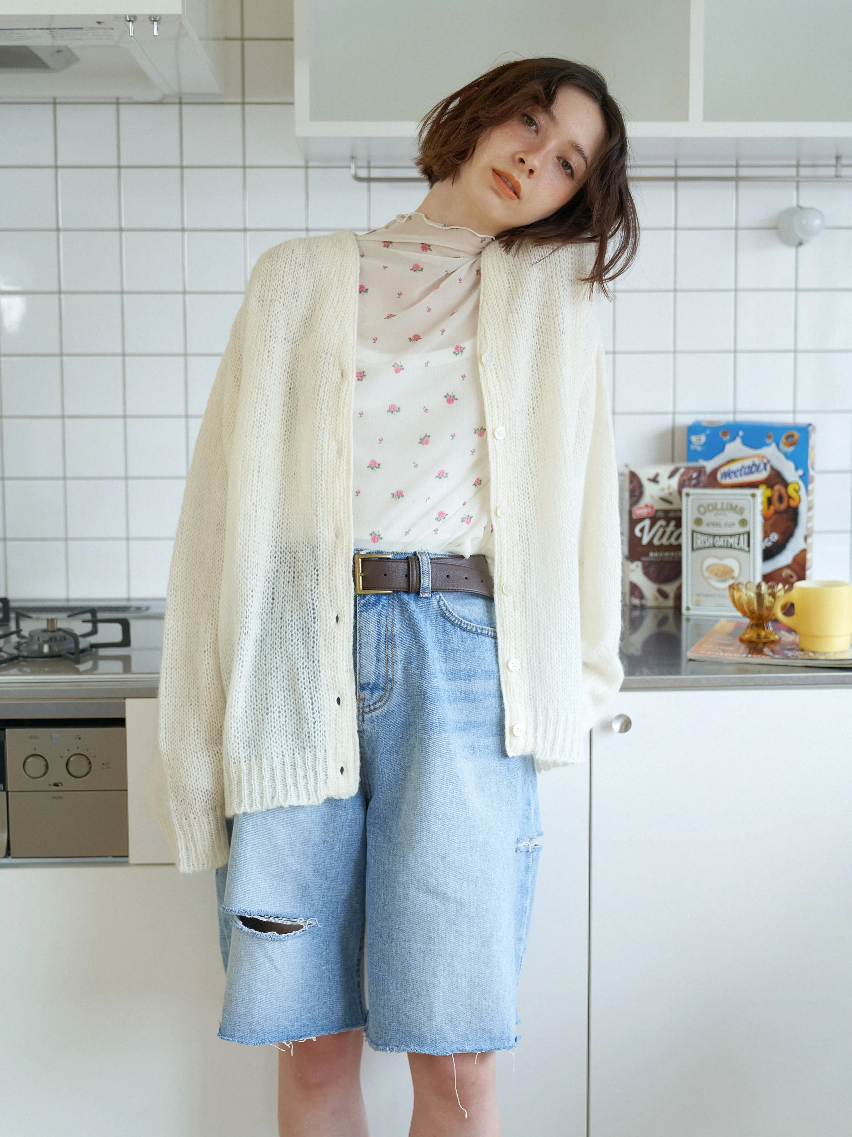 Cutting Design Denim Half Pants