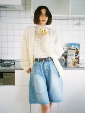 Cutting Design Denim Half Pants
