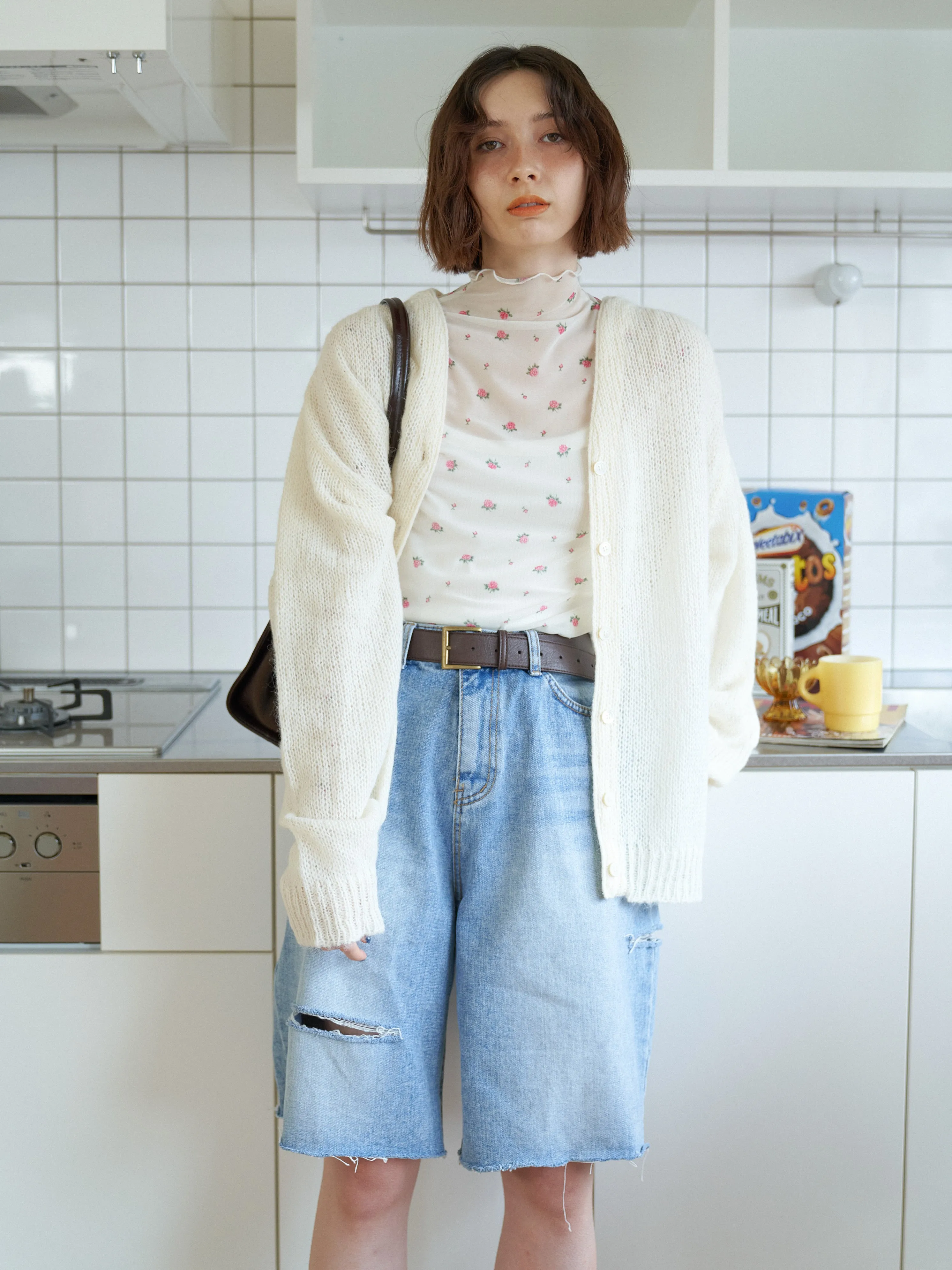 Cutting Design Denim Half Pants