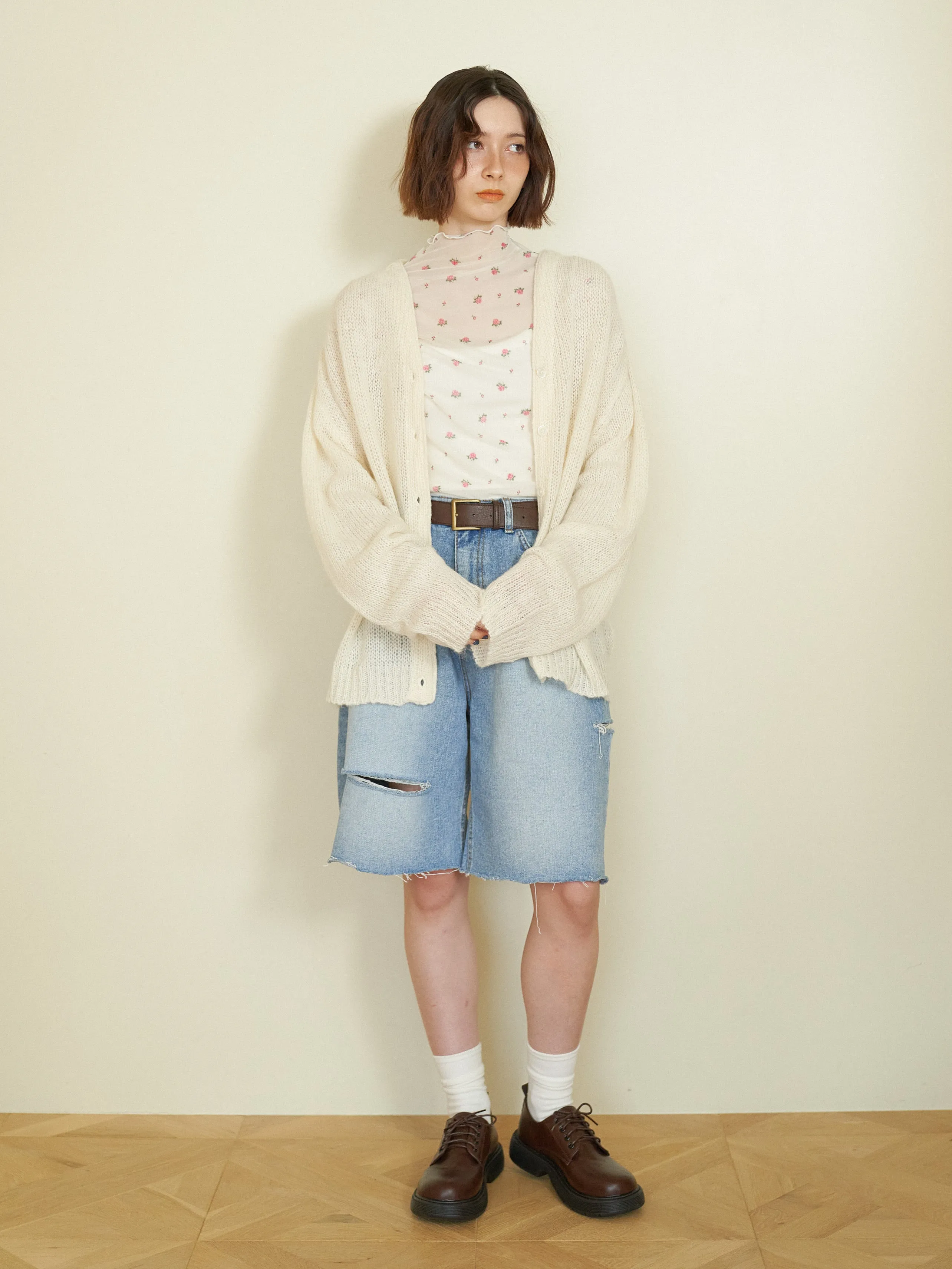 Cutting Design Denim Half Pants