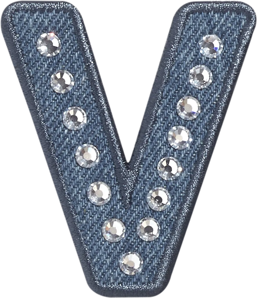 Denim Rhinestone Letter Patch
