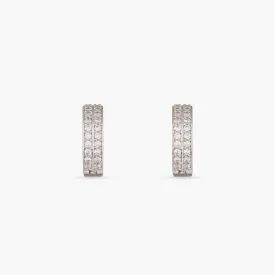 Double Pave Silver Hoop Earrings