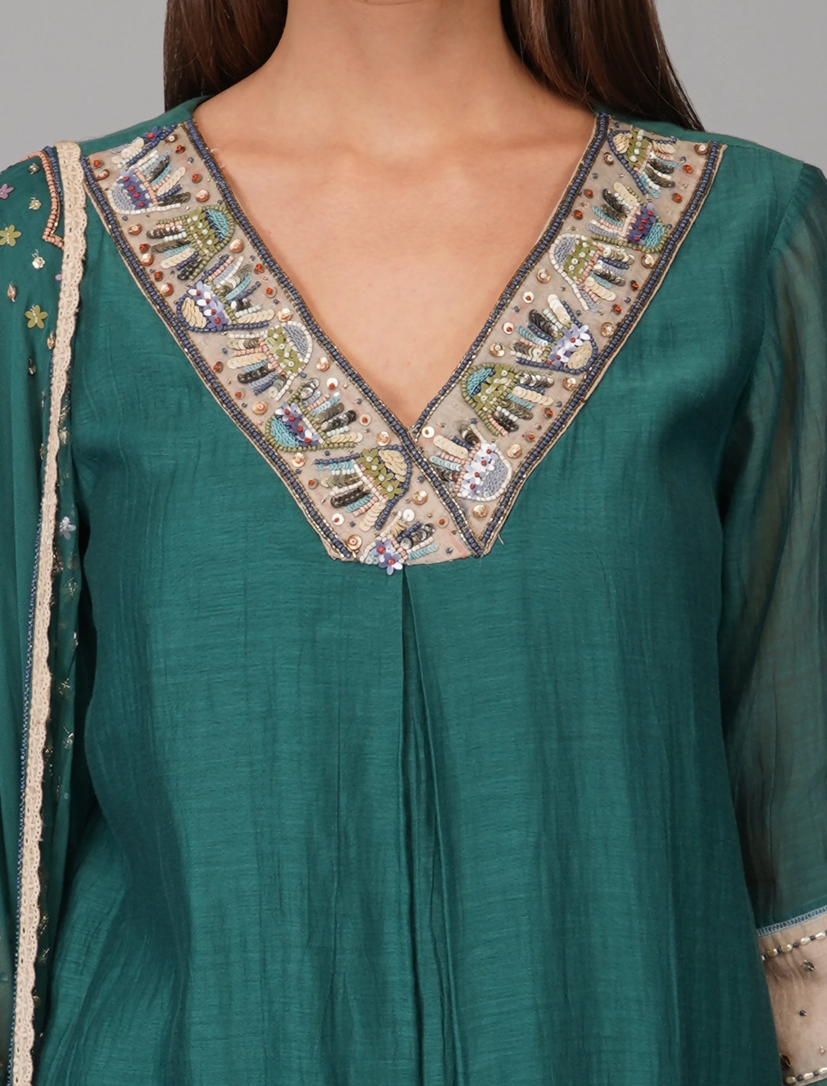 EGYPTIAN FLOWER GREEN SUIT SET