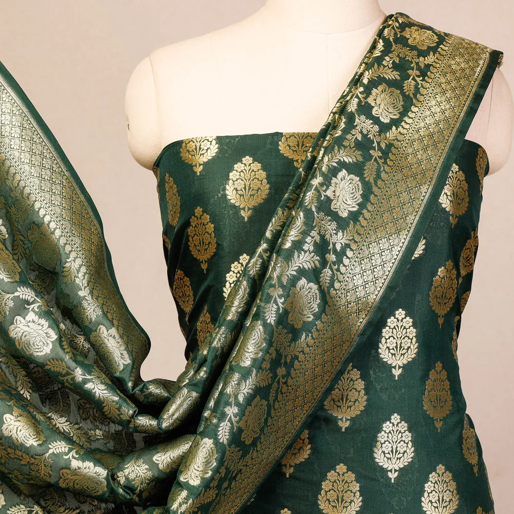 Green - 3pc Banarasi Jaal & Buti Cutwork Silk Zari Work Suit Material Set