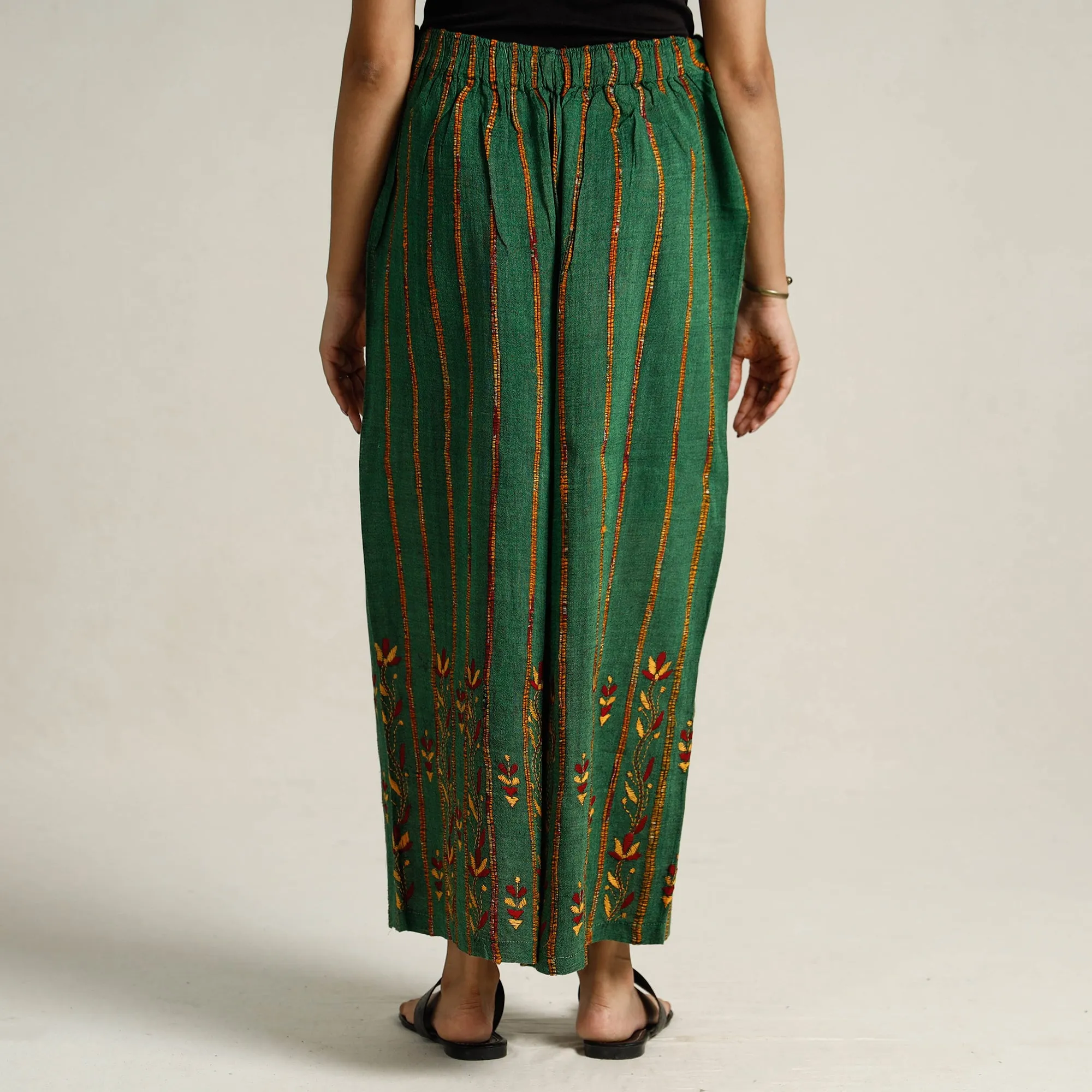 Green - Bengal Khesh Weaving Kantha Embroidery Cotton Palazzo 91