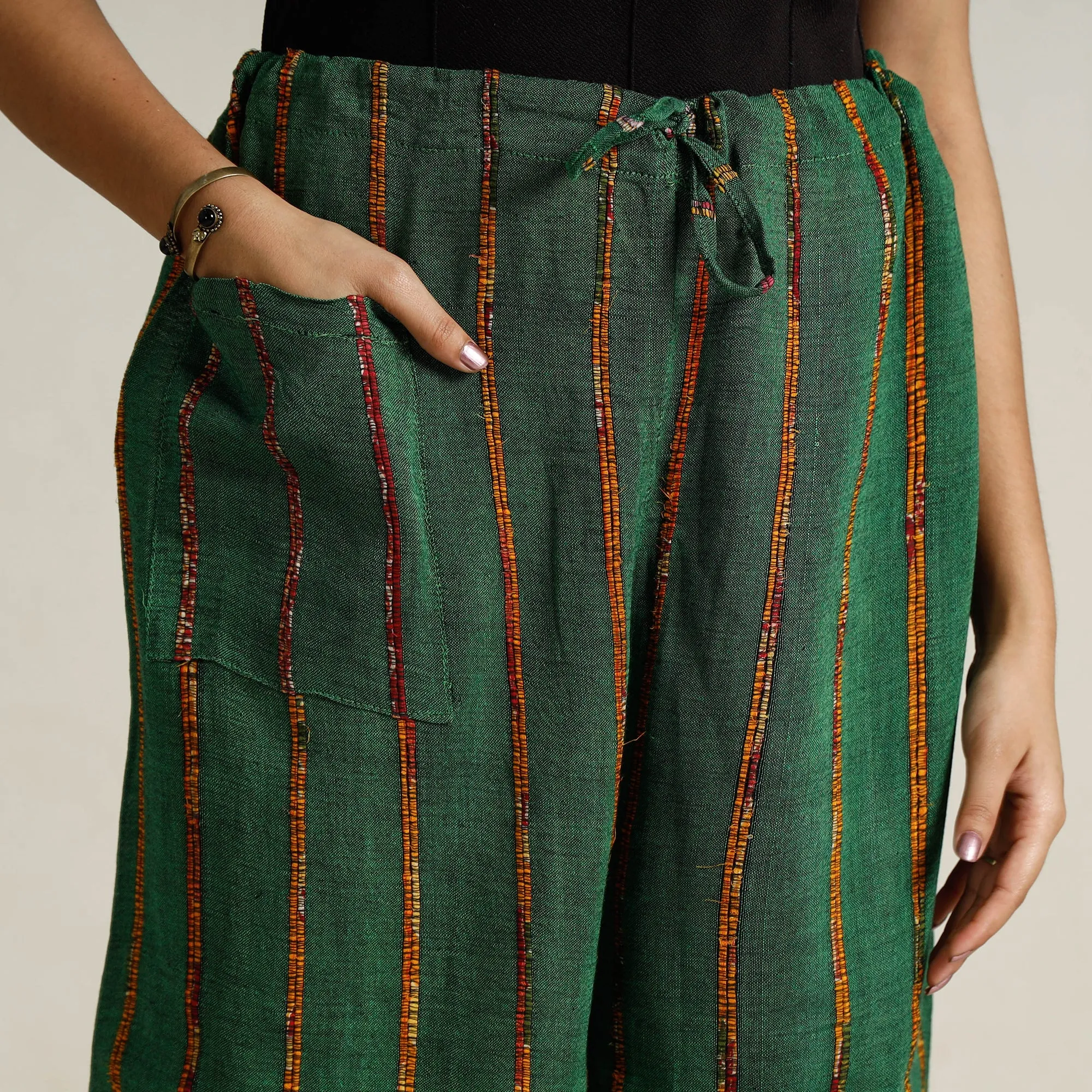 Green - Bengal Khesh Weaving Kantha Embroidery Cotton Palazzo 91