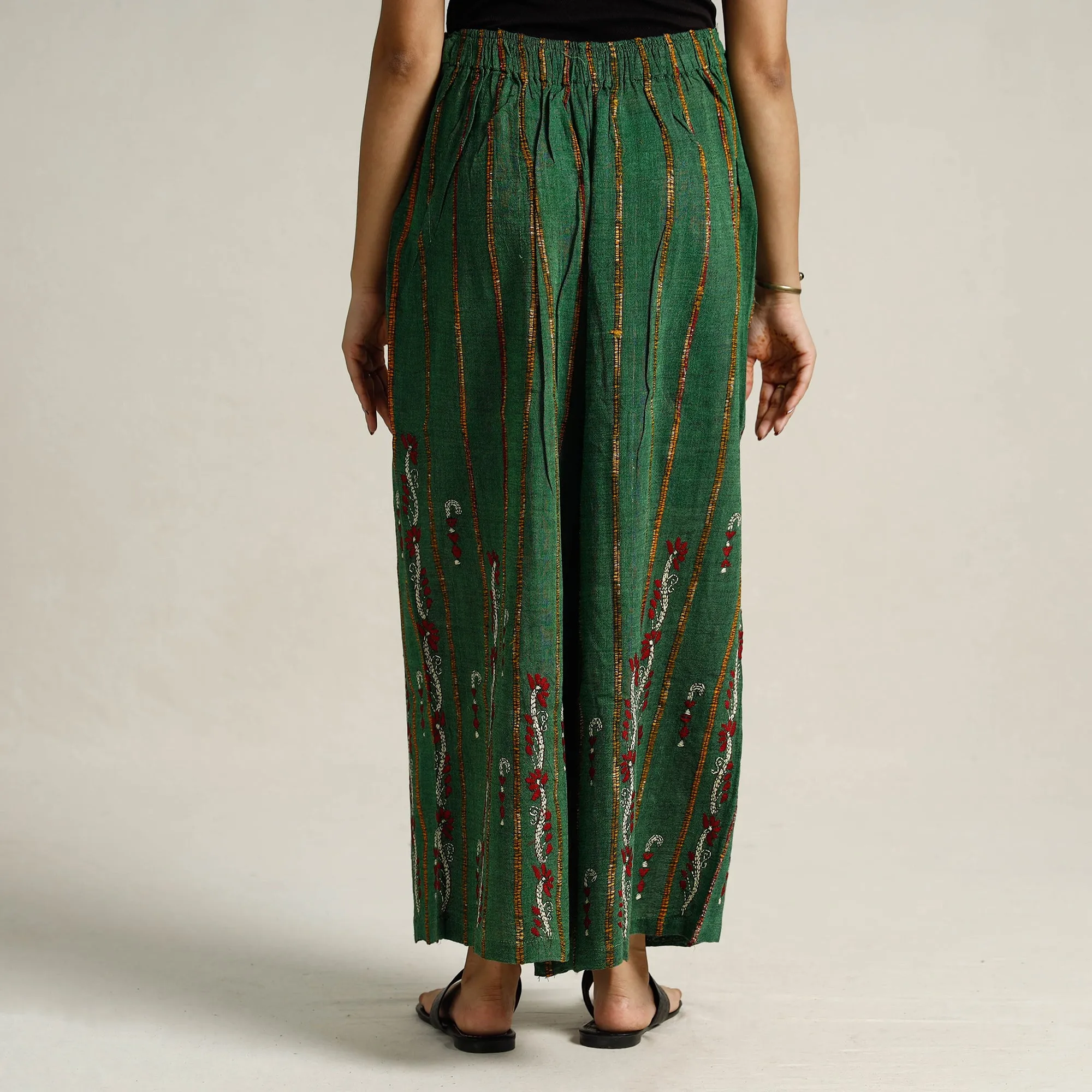 Green - Bengal Khesh Weaving Kantha Embroidery Cotton Palazzo 95