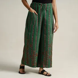 Green - Bengal Khesh Weaving Kantha Embroidery Cotton Palazzo 97