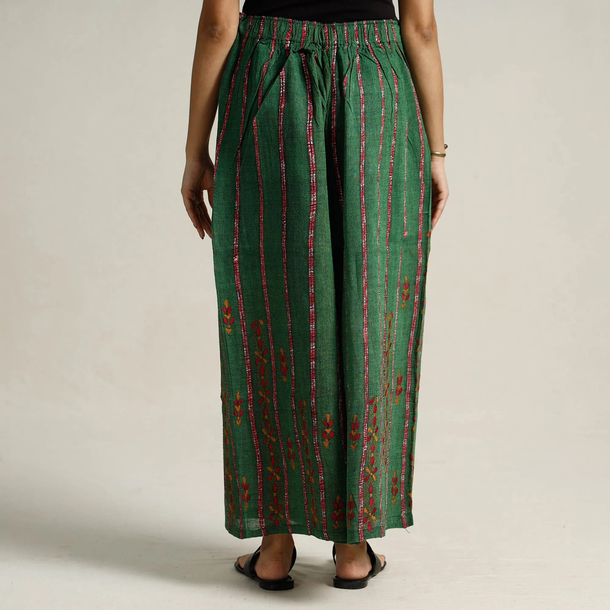 Green - Bengal Khesh Weaving Kantha Embroidery Cotton Palazzo 97