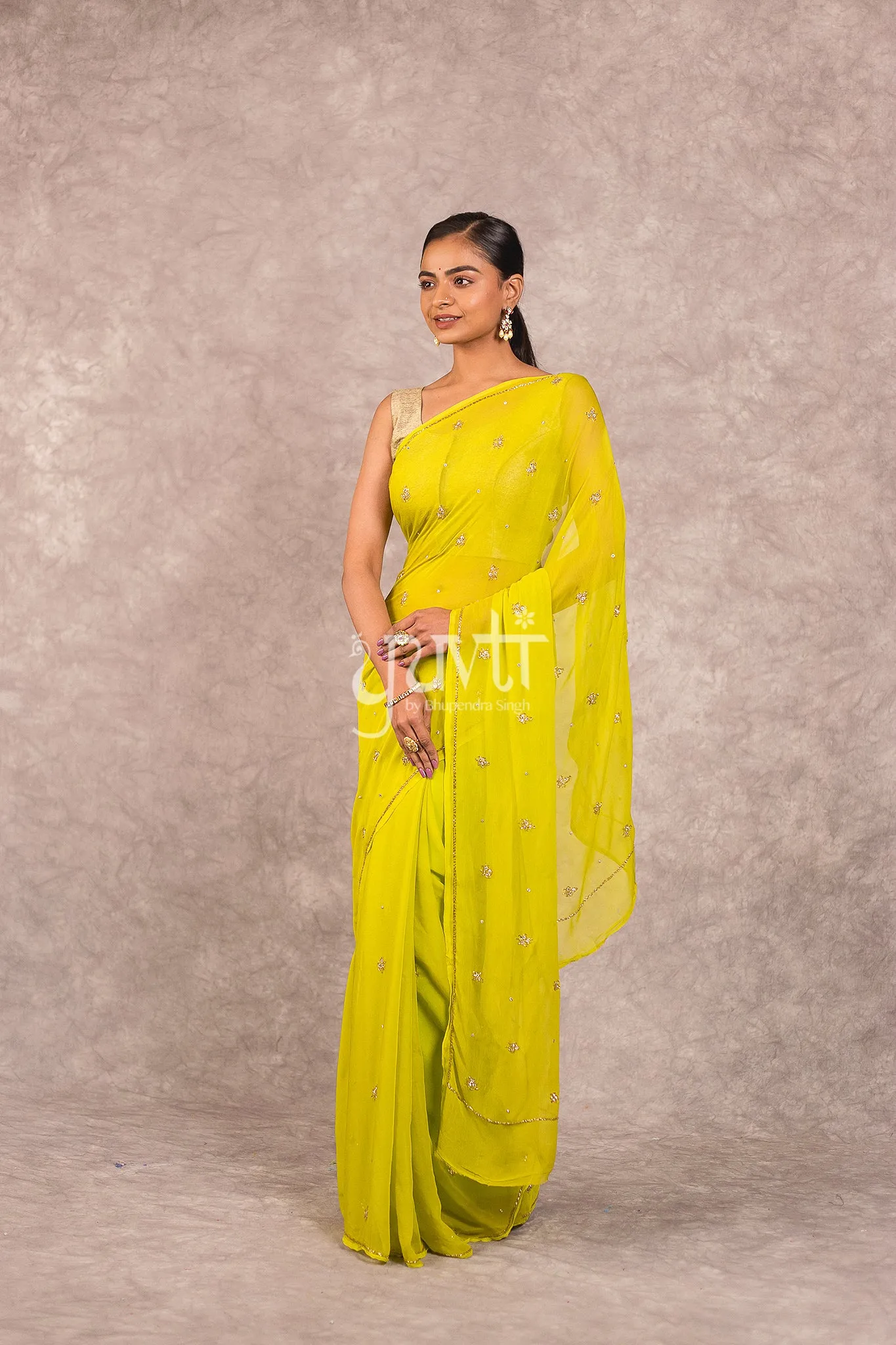 Green Chiffon Saree