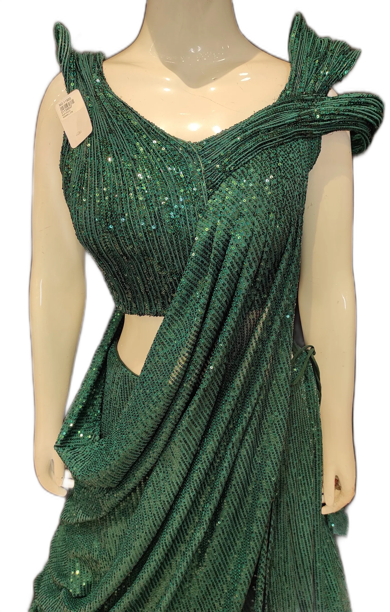 Green Net Sequins Lehenga Choli