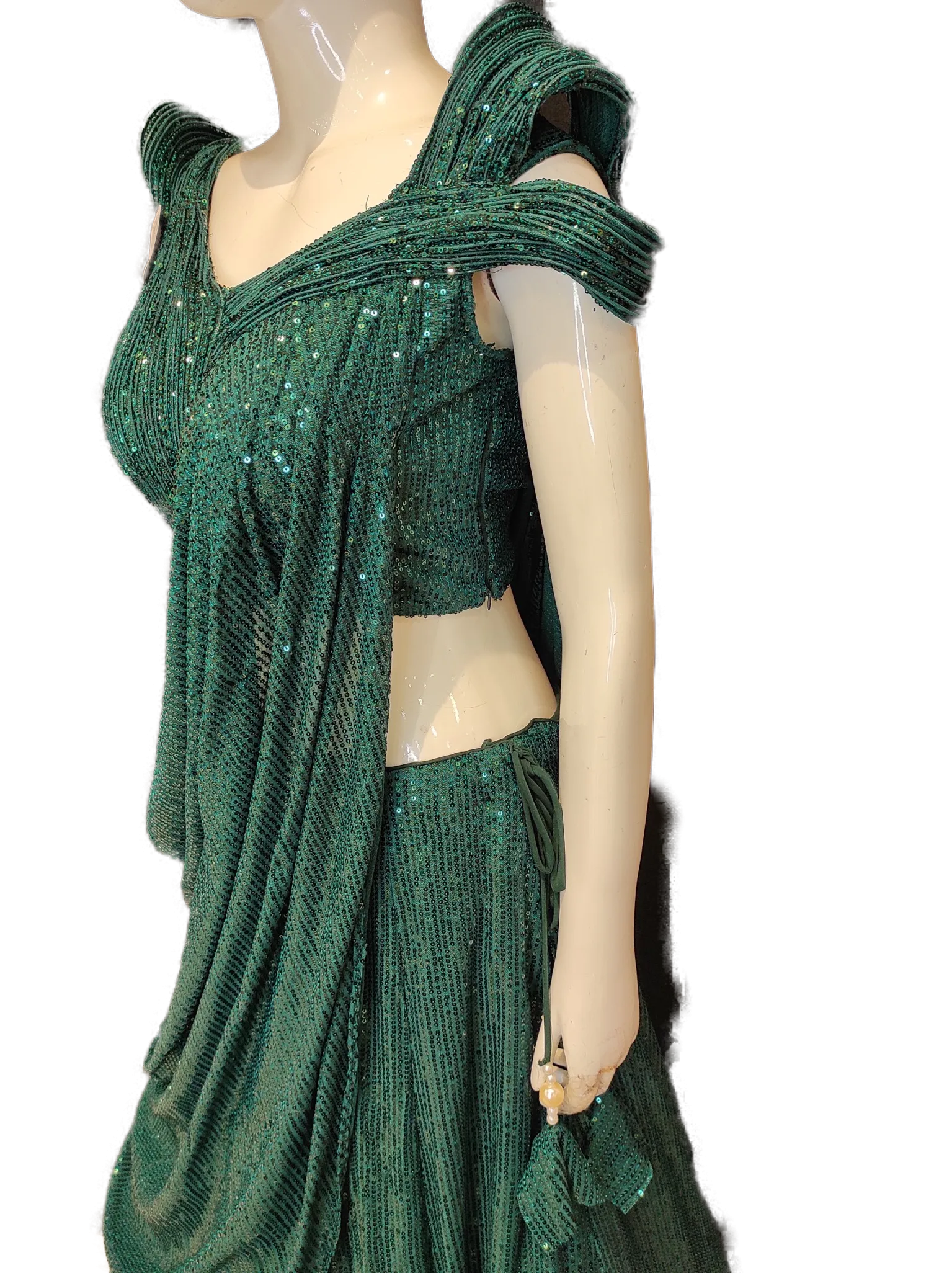 Green Net Sequins Lehenga Choli