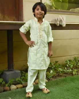 Green Printed Cotton Kurta With Pant Set