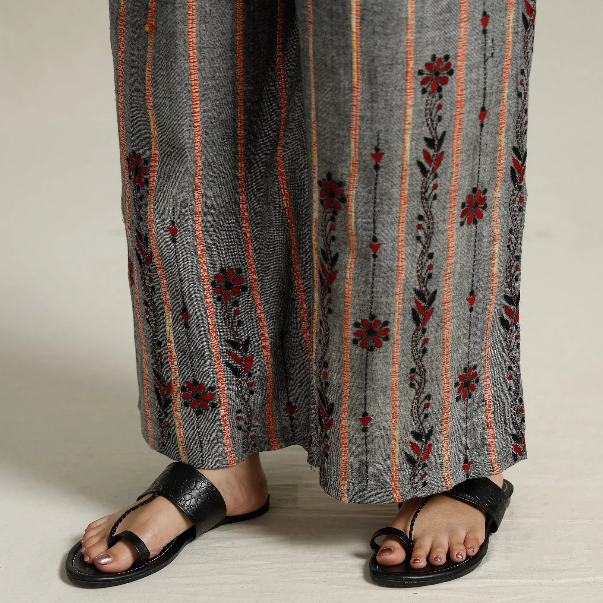 Grey - Bengal Khesh Weaving Kantha Embroidery Cotton Palazzo 66