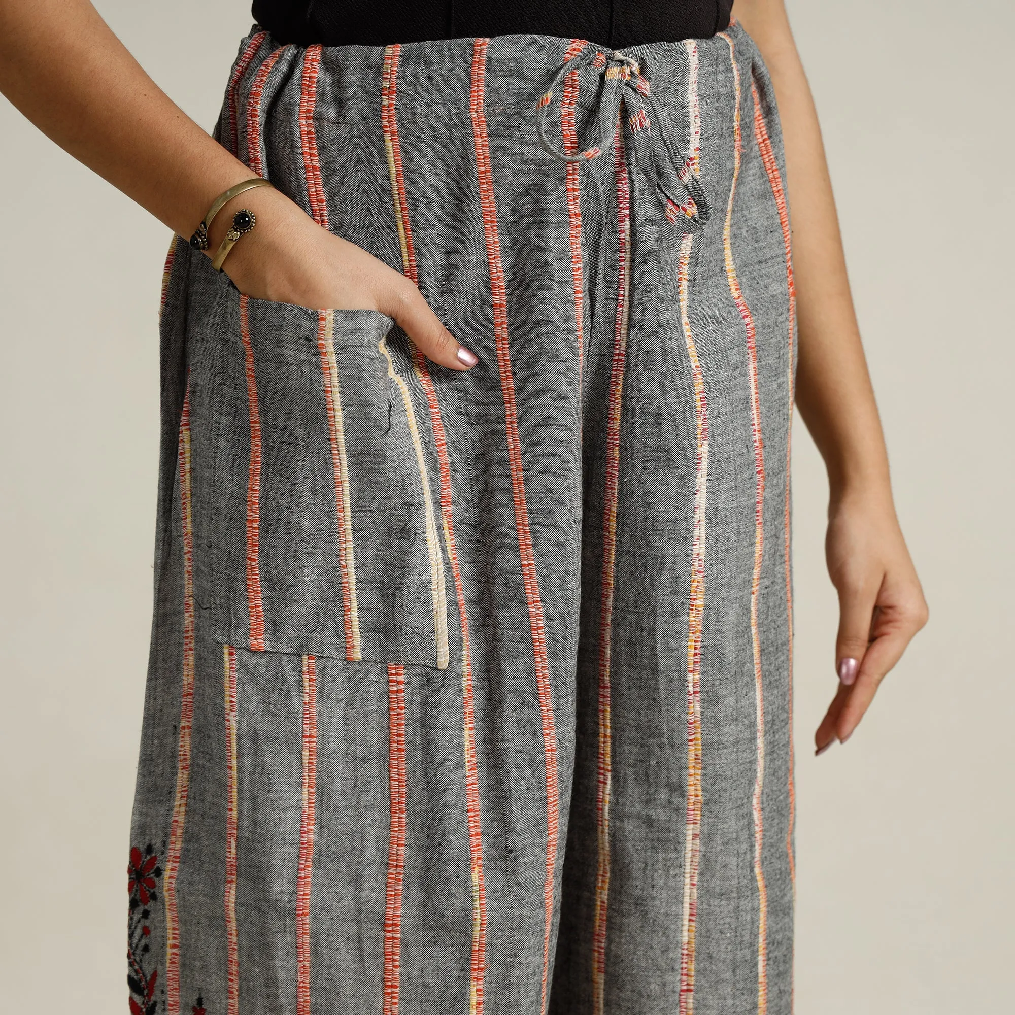 Grey - Bengal Khesh Weaving Kantha Embroidery Cotton Palazzo 66