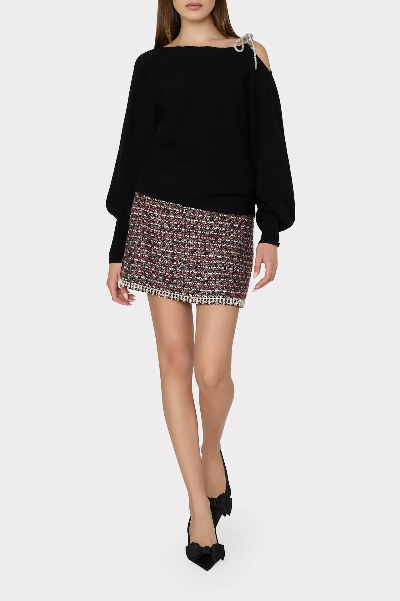 Ida Crystal Bow Cold Shoulder Sweater