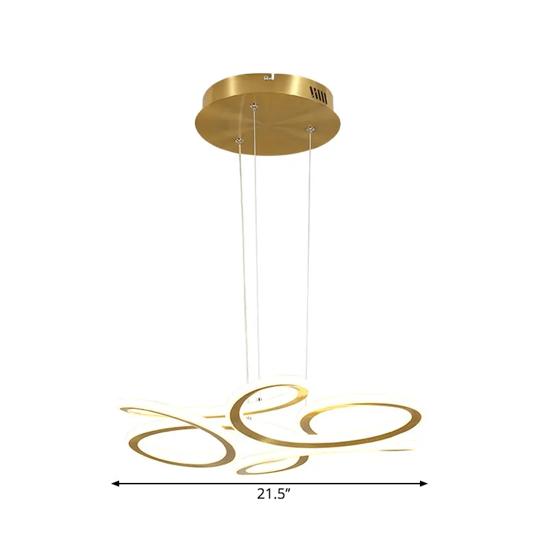 LED Chandelier Light with Aluminum Shade - Modern Gold Ribbon Design - Warm/White Light
