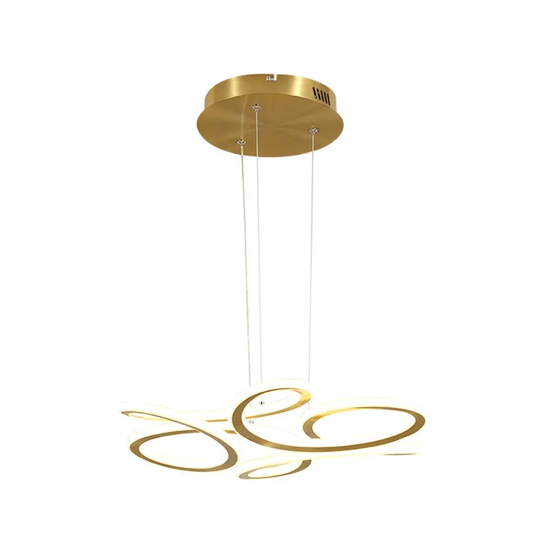LED Chandelier Light with Aluminum Shade - Modern Gold Ribbon Design - Warm/White Light