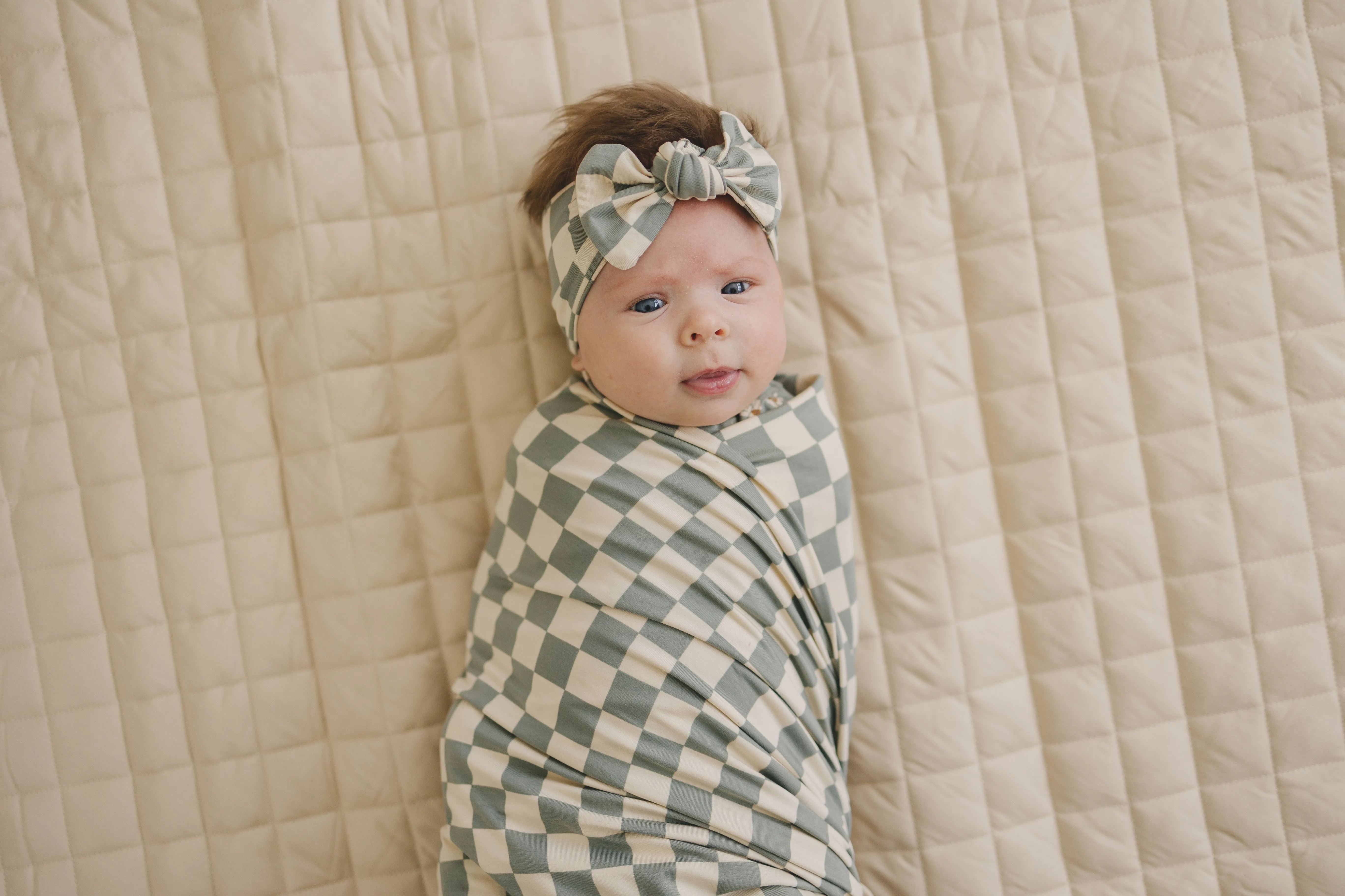 Light Green Checkered Bamboo Head Wrap