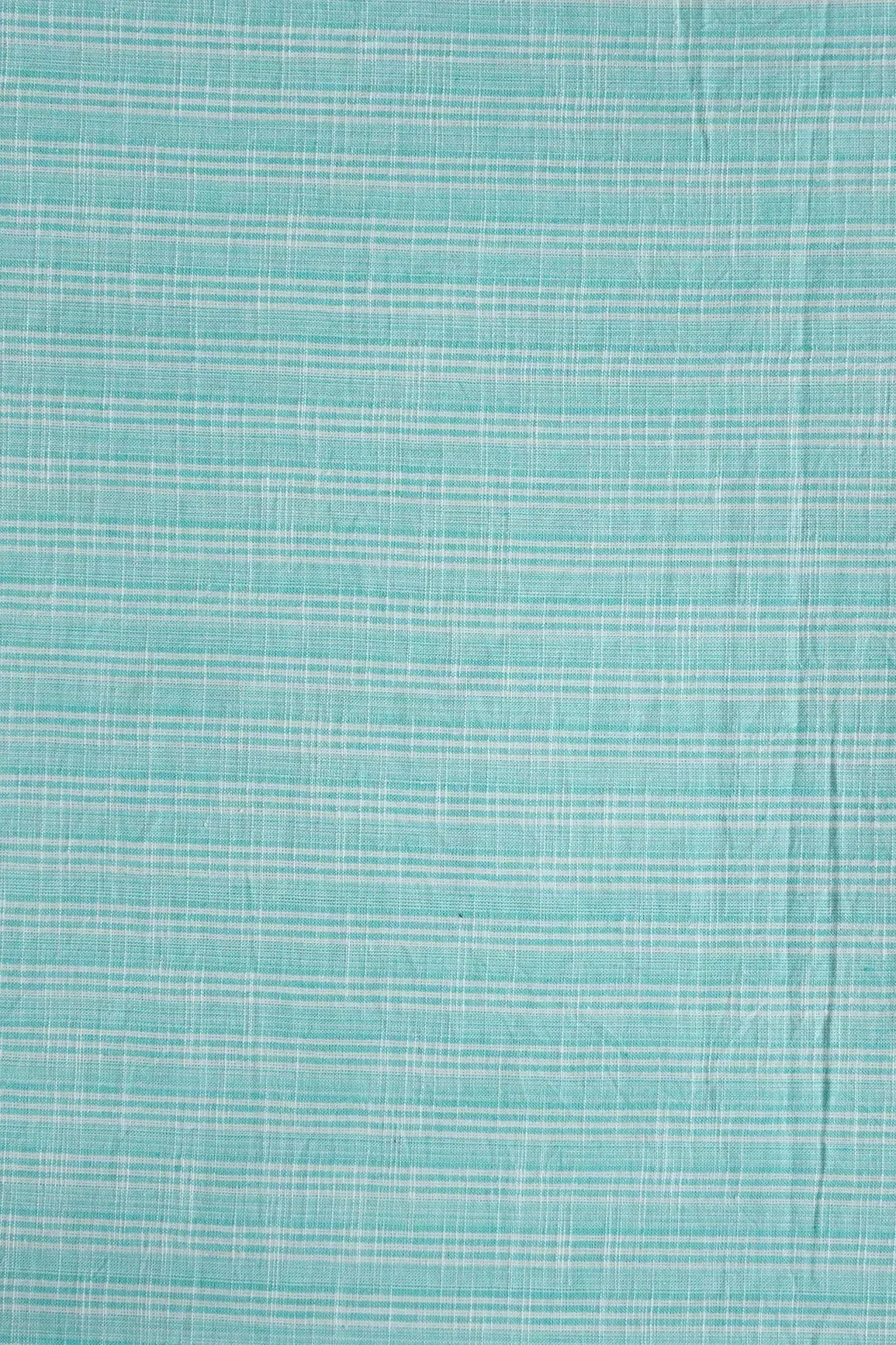 Light Sky And White Stripes Pattern Handwoven Organic Cotton Fabric