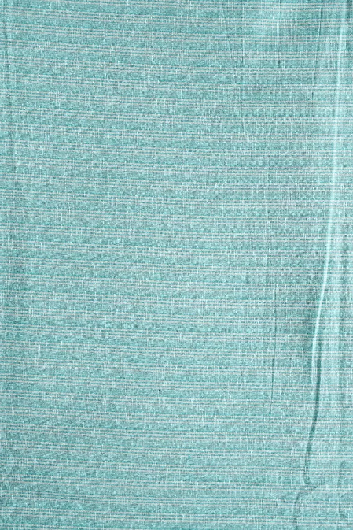 Light Sky And White Stripes Pattern Handwoven Organic Cotton Fabric