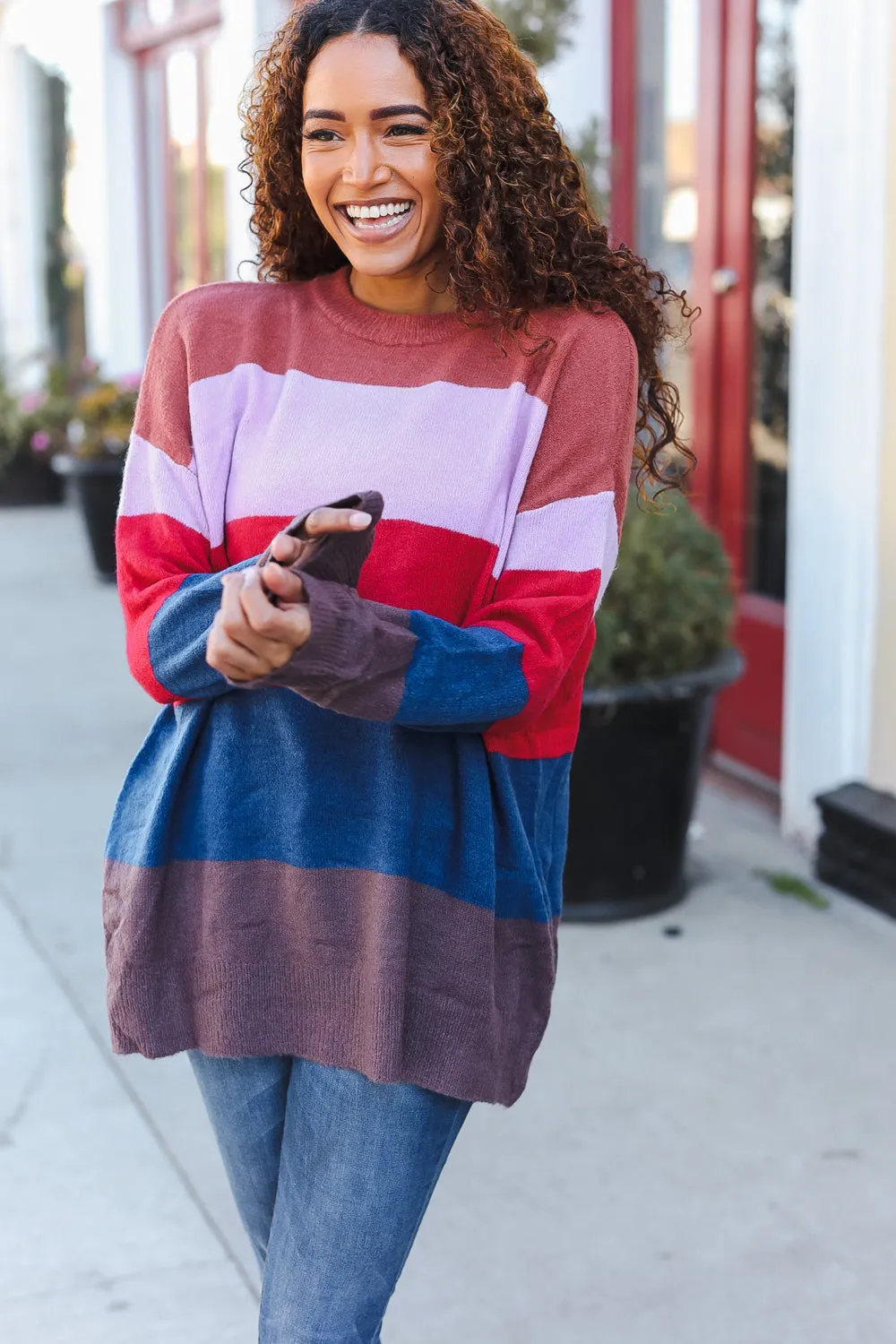 Lock Eyes Lilac Multi-Stripe Ribbed Knit Sweater Pullover (Open Pack)