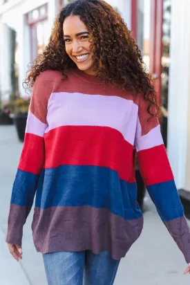 Lock Eyes Lilac Multi-Stripe Ribbed Knit Sweater Pullover (Open Pack)
