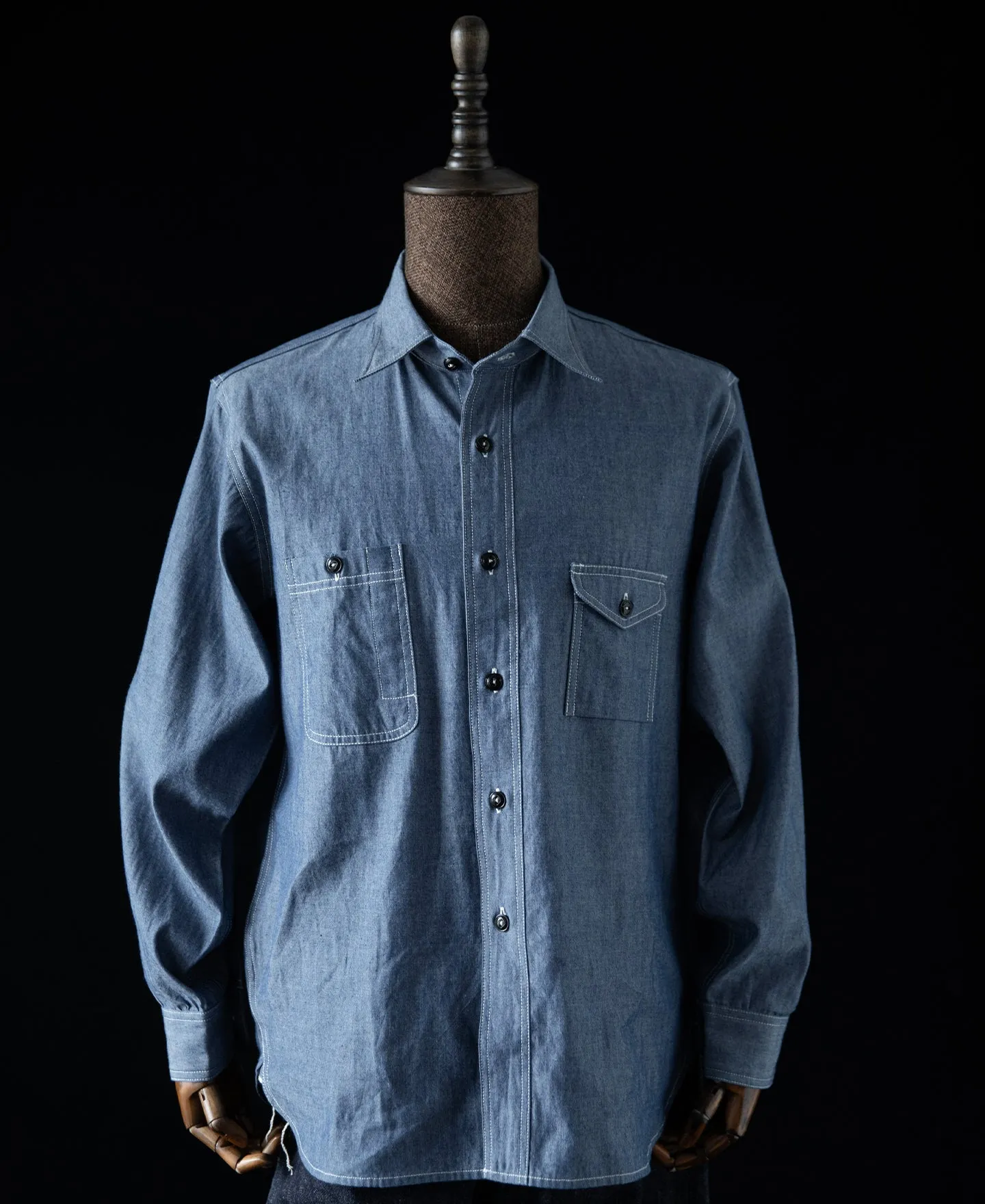 Lot 208 1930s Point Collar Work Shirt - Gray Blue
