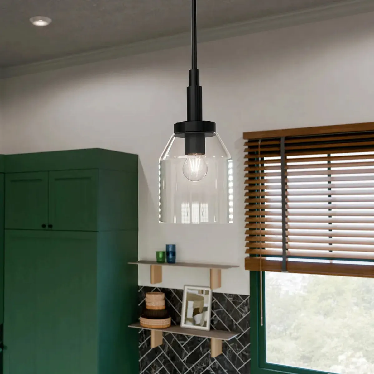 Madden 15" 1-Light Mini Pendant Light with Clear Glass, Black Finish