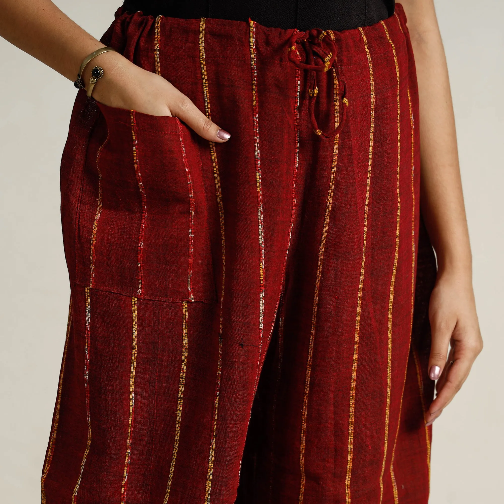 Maroon - Bengal Khesh Weaving Kantha Embroidery Cotton Palazzo 82