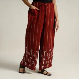 Maroon - Bengal Khesh Weaving Kantha Embroidery Cotton Palazzo 82