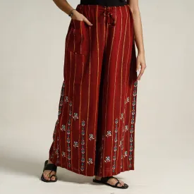 Maroon - Bengal Khesh Weaving Kantha Embroidery Cotton Palazzo 89