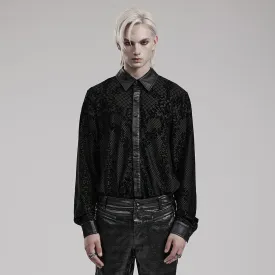 Men's Gothic Floral Printed Faux Leather Splice Shirt