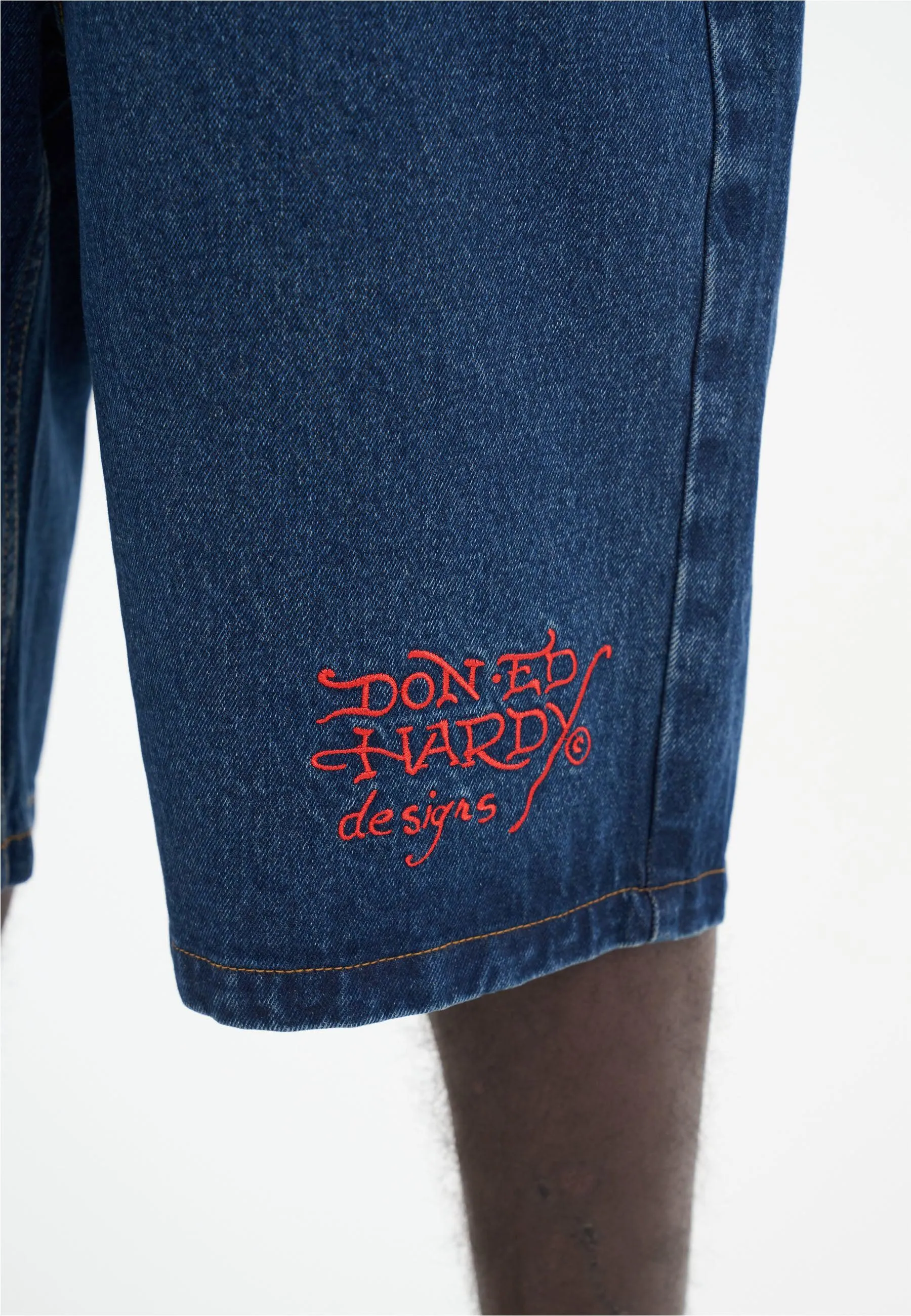 Mens Sever Snake Diamante Denim Jorts Shorts  - Indigo