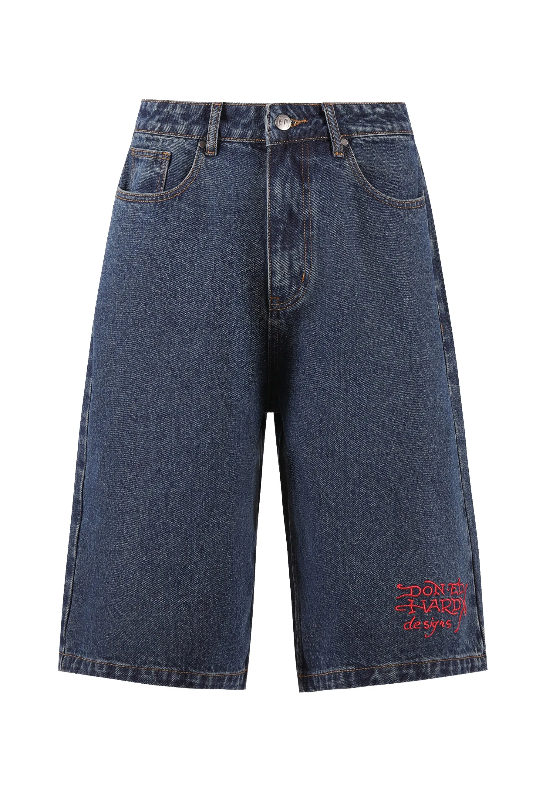 Mens Sever Snake Diamante Denim Jorts Shorts  - Indigo