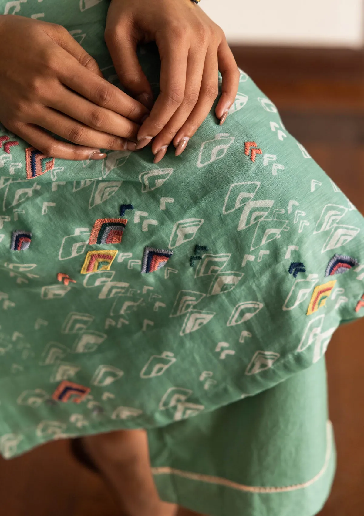 Mint Geometric Print Kurta Set
