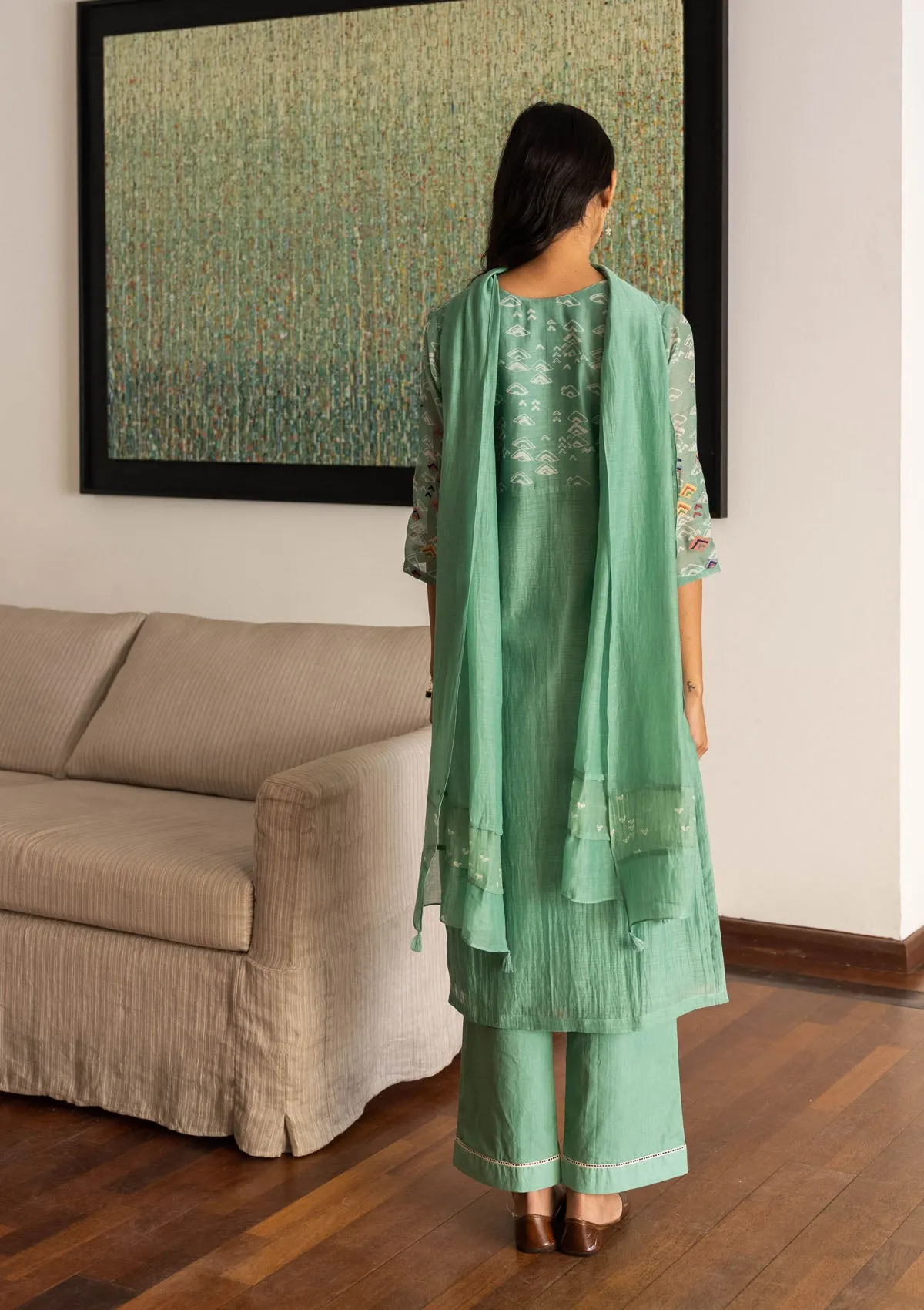 Mint Geometric Print Kurta Set
