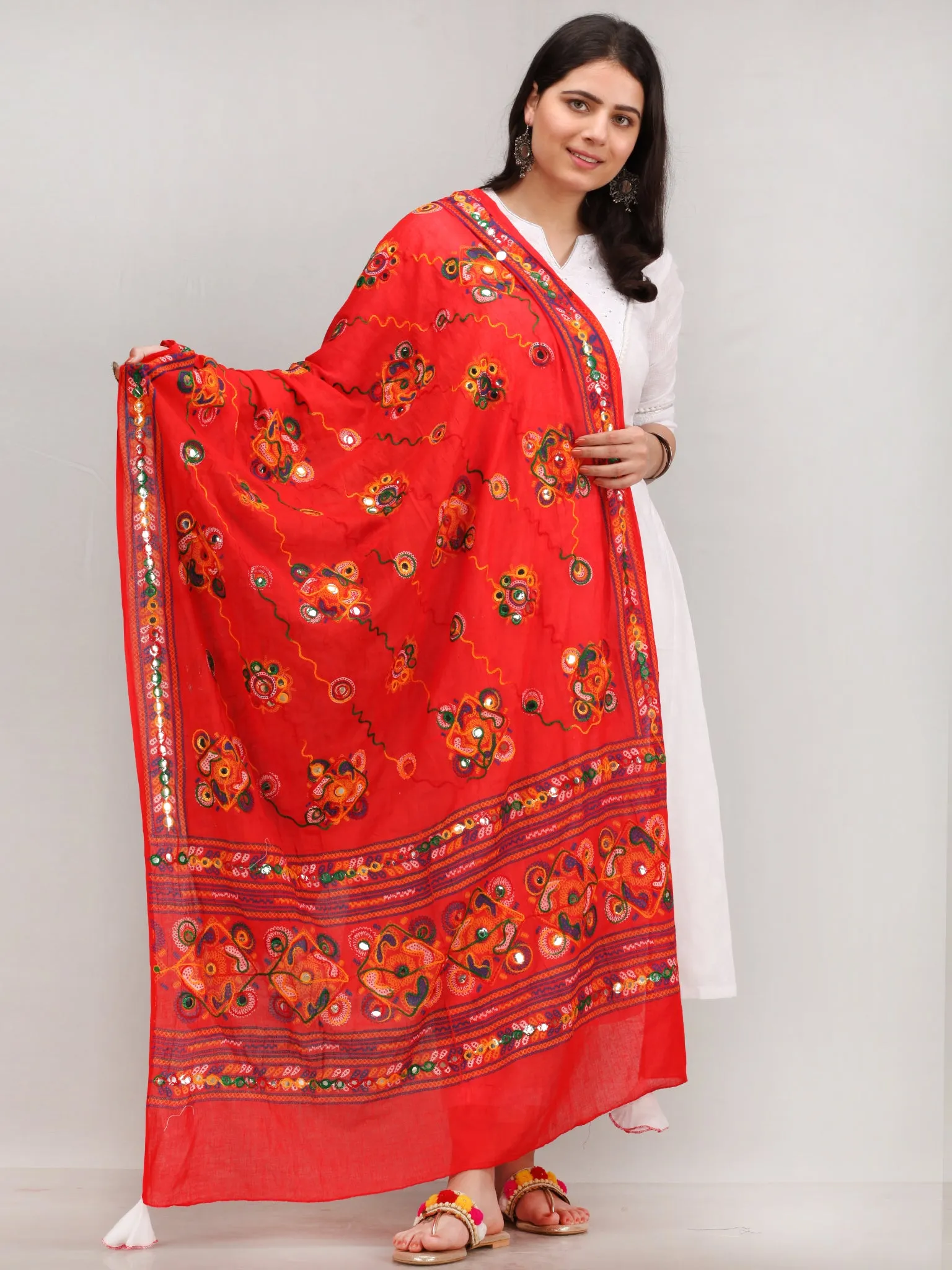 Noor Ejaz - Self Emboss Work ALine Kurta Pant Set With Mirror Work Dupatta - KS116AXXD2