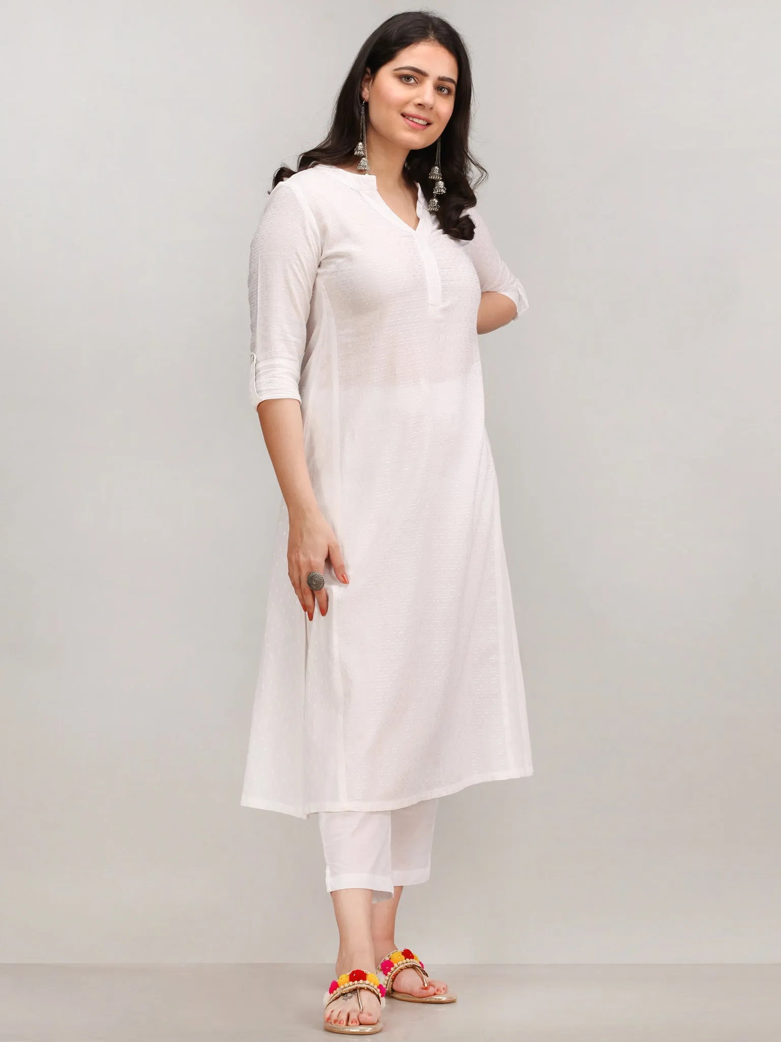 Noor Fadia - Self Emboss Work ALine Kurta Pant Set With Bandhini Dupatta - KS39AXXD10