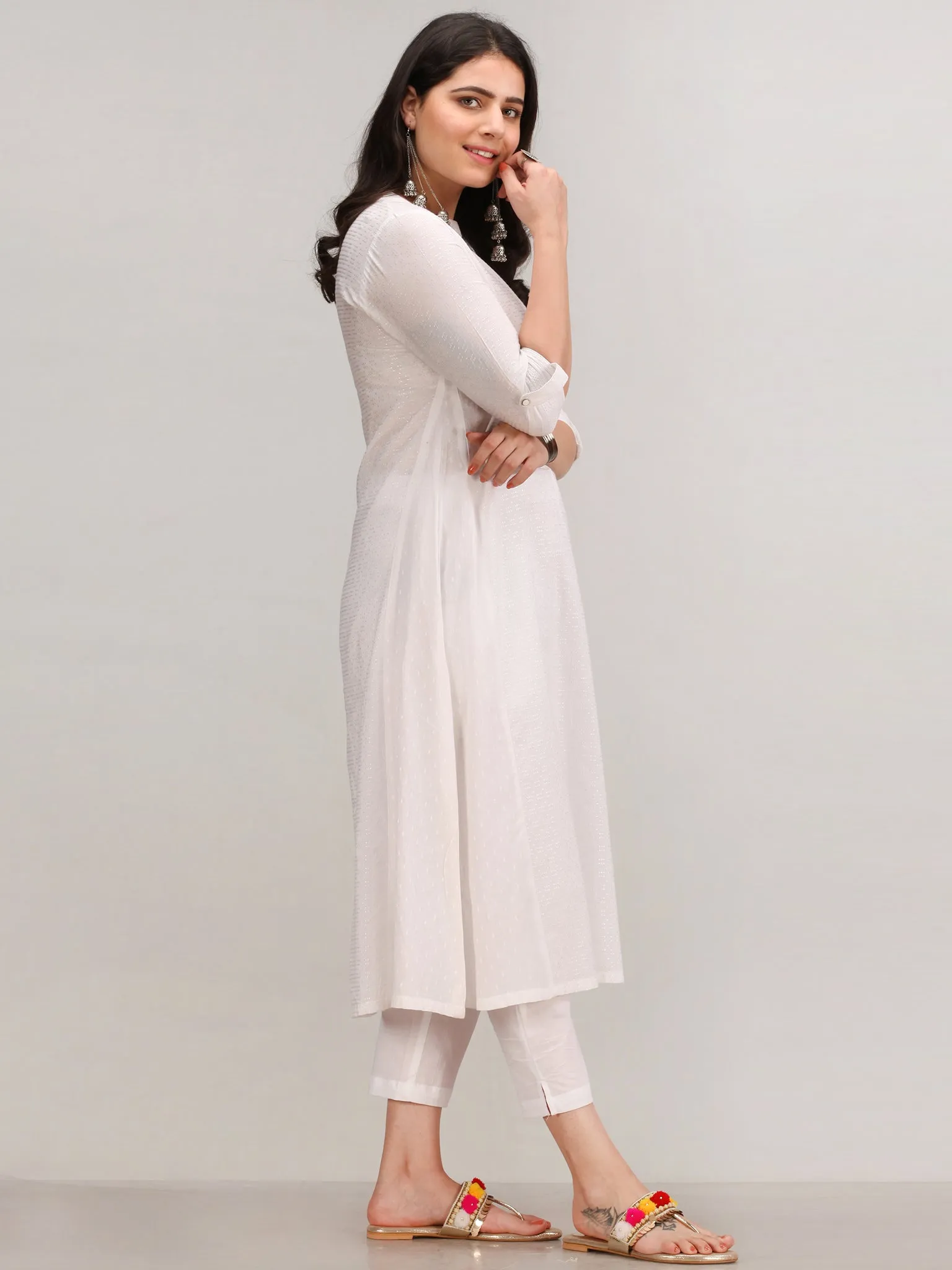 Noor Fadia - Self Emboss Work ALine Kurta Pant Set With Bandhini Dupatta - KS39AXXD10