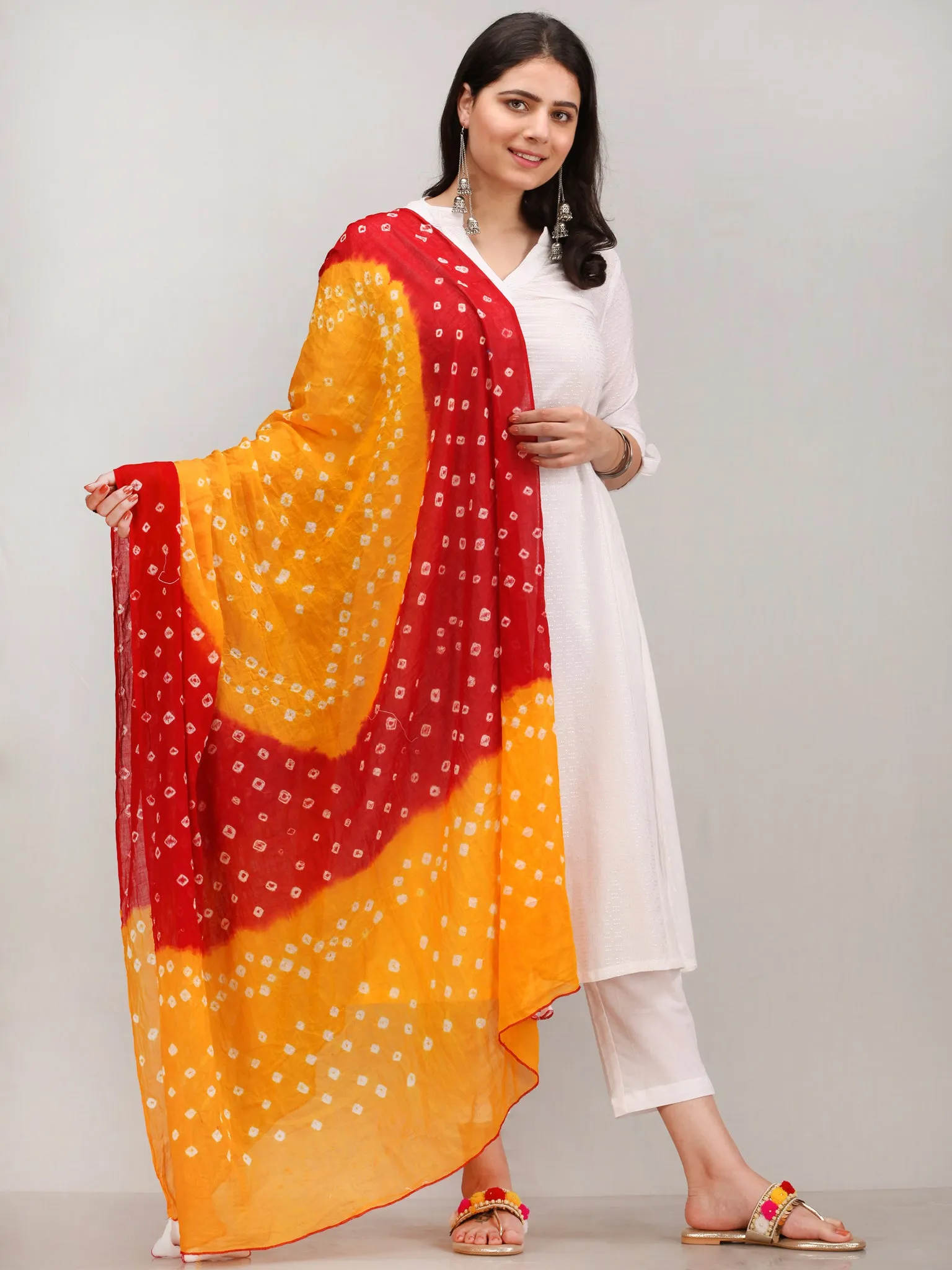 Noor Fadia - Self Emboss Work ALine Kurta Pant Set With Bandhini Dupatta - KS39AXXD10