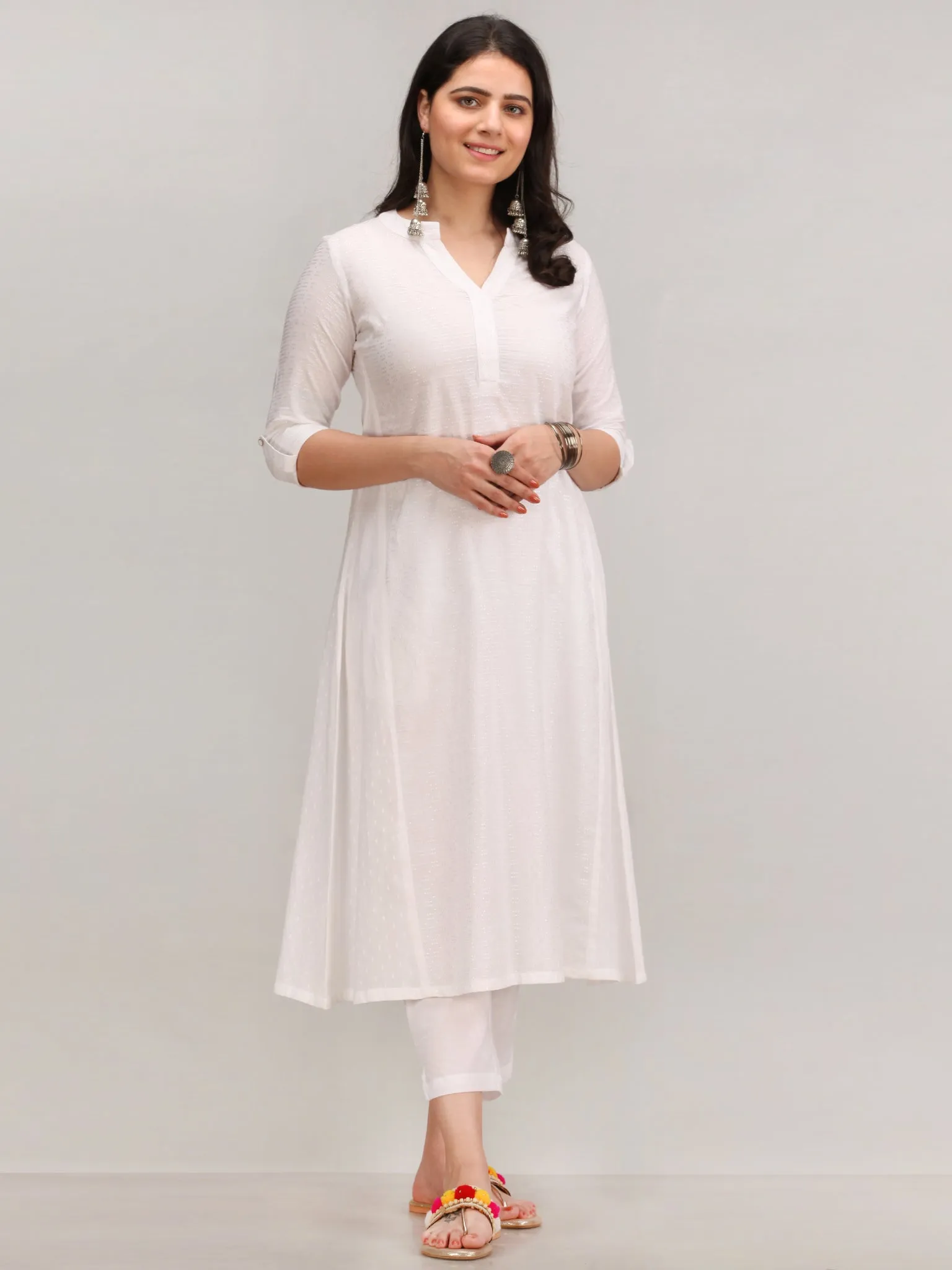 Noor Fadia - Self Emboss Work ALine Kurta Pant Set With Bandhini Dupatta - KS39AXXD10