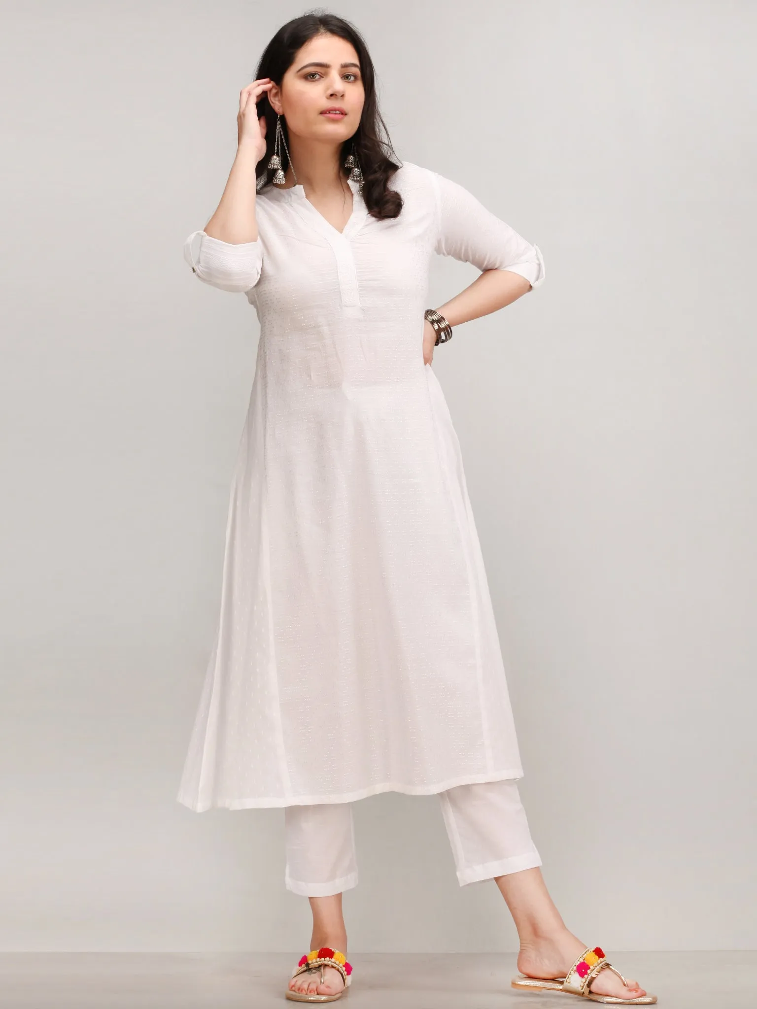 Noor Fadia - Self Emboss Work ALine Kurta Pant Set With Bandhini Dupatta - KS39AXXD10