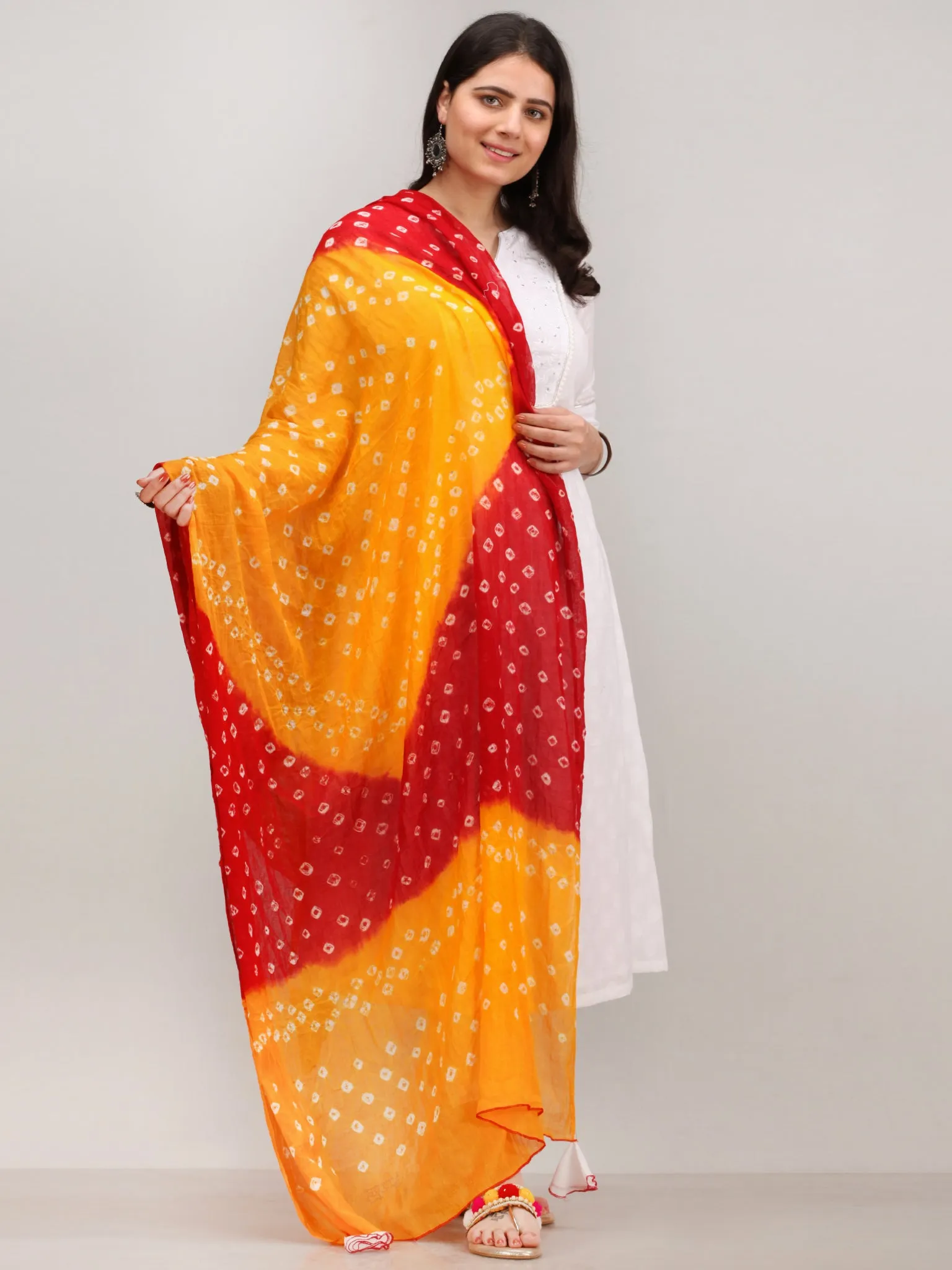 Noor Fariba - Self Emboss Work ALine Kurta Pant Set With Bandhini Dupatta - KS116AXXD10