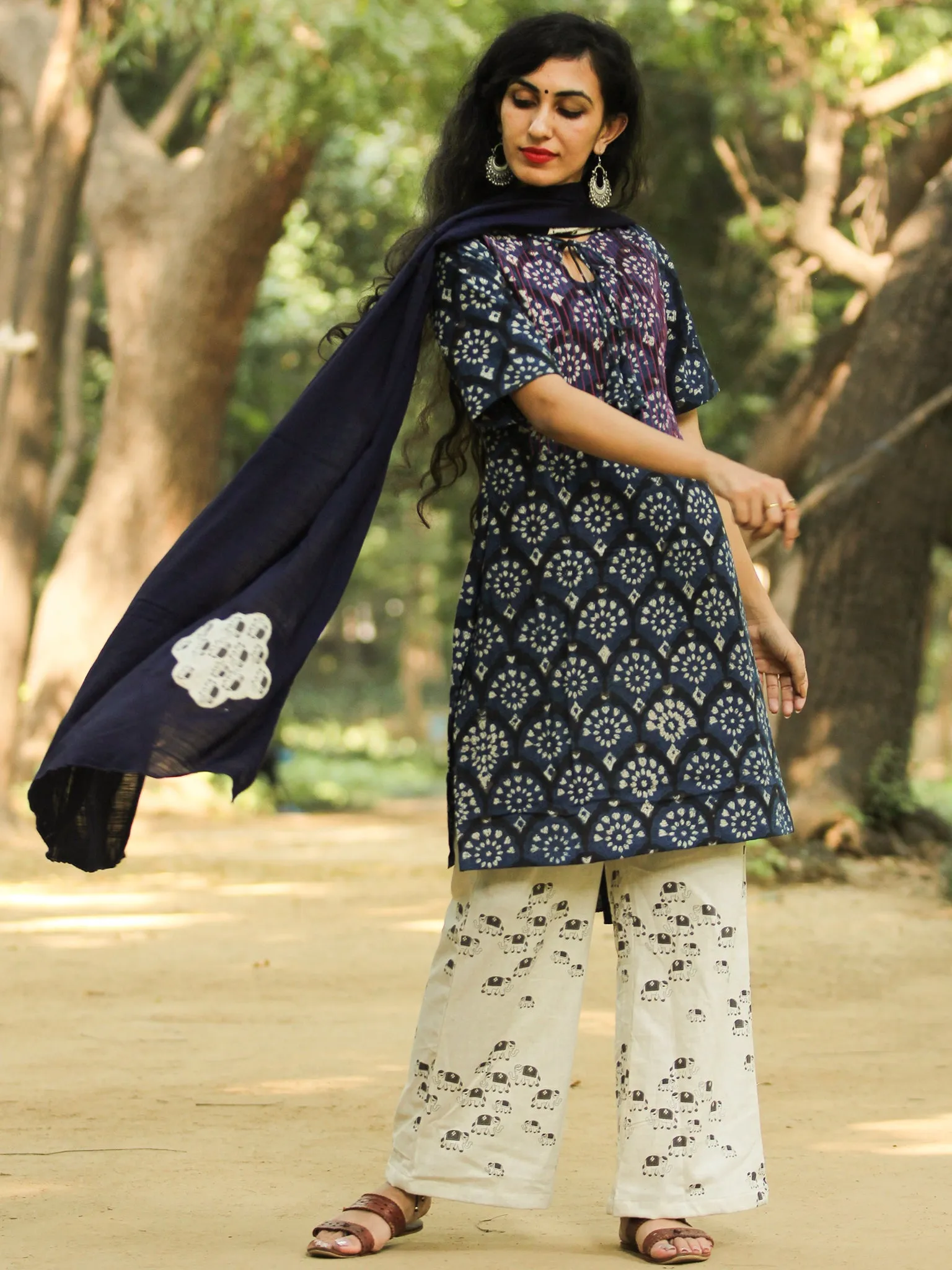 Patchy Indigo - Hand Block Printed Kurta Set - SS01F1730