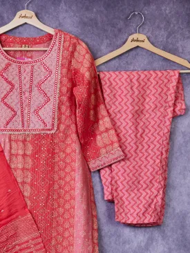 Peach Thread Work Kurta, Pants and Dupatta set