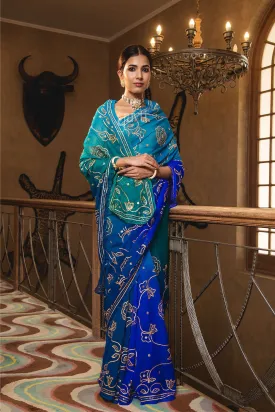 Peacock Sikhiya & Sequins Pure Chiffon Saree