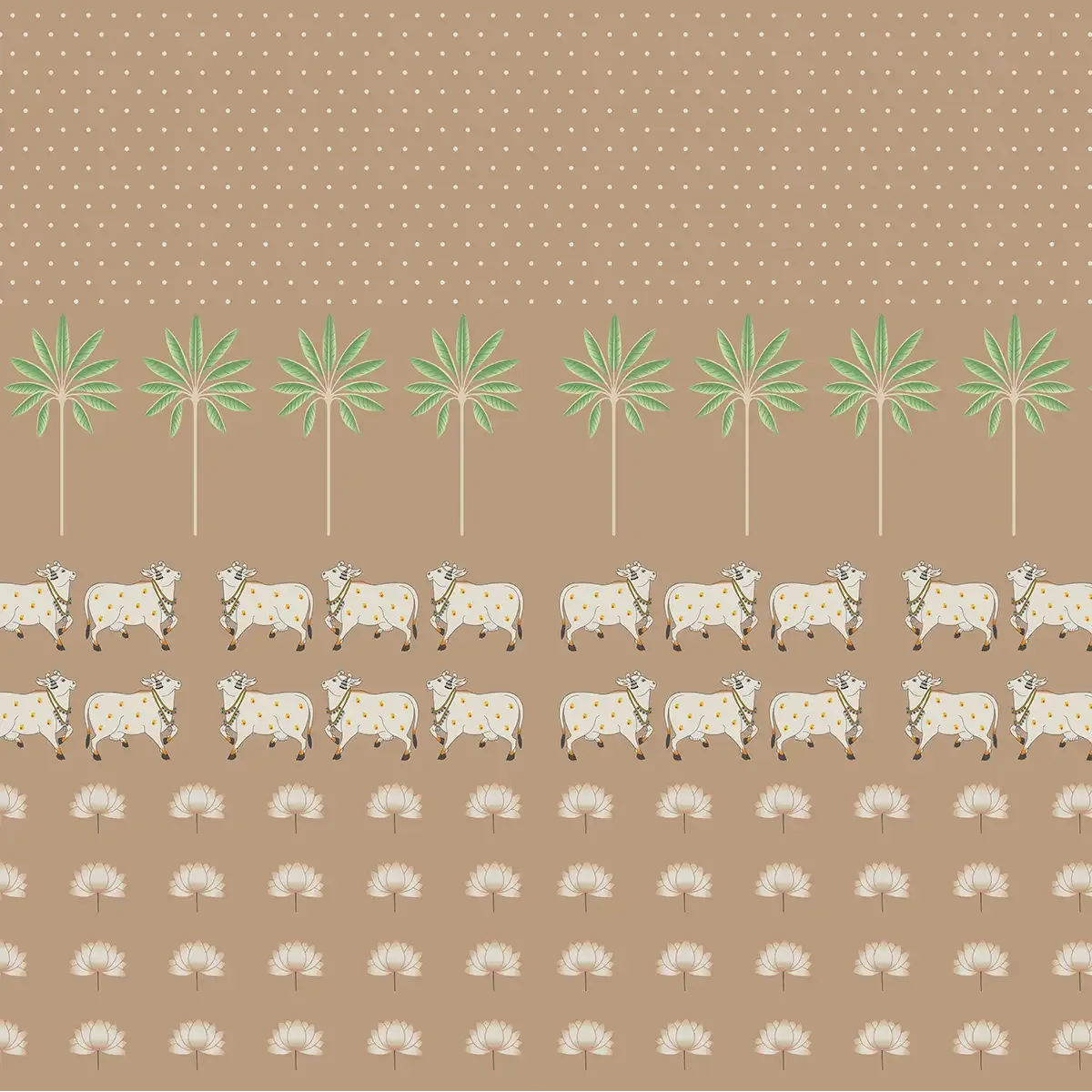 Pichwai Cow Painting Inspired Wallpaper for Walls, Brown Color Customised